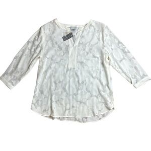 NWT Van Heusen cream Textured Semi-Sheer Split-Neck Blouse - medium
